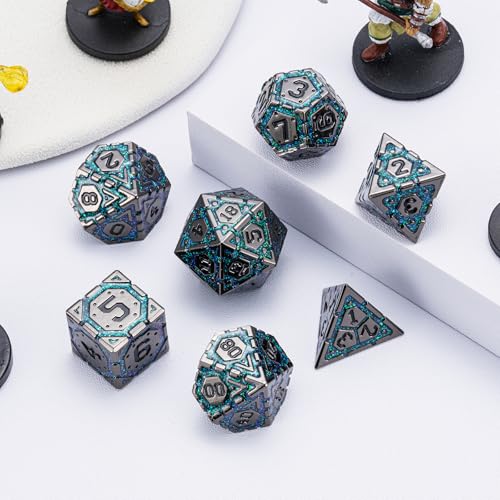 DND Metal Dice Set, Polyhedral Dice Set for RPG D&D Dice with Cracks Dungeons and Dragons Dice Set for RPG TTRPG D&D Die with Gift Case(Black Nickel Dark Green) - color: Black Nickel Dark Green