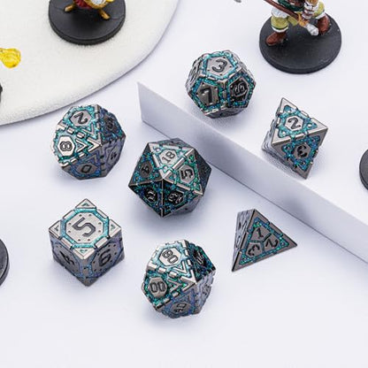 DND Metal Dice Set, Polyhedral Dice Set for RPG D&D Dice with Cracks Dungeons and Dragons Dice Set for RPG TTRPG D&D Die with Gift Case(Black Nickel Dark Green) - color: Black Nickel Dark Green