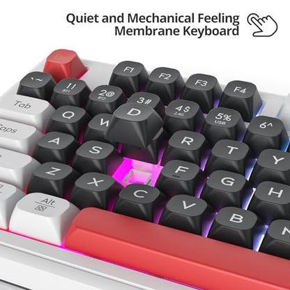 Fogruaden 96% Wireless Silent Quiet Gaming Keyboard with Number Pad & Knob, Mechanical Feel, Spill-Resistant, Multimedia Keys, Wired/BT/2.4G, USB Rechargeable Membrane Computer Keyboard for Win/Mac - color: Black