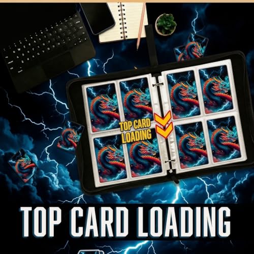 Trading Card Binder Small 4 Pocket,capacity of 400 Cards, 50 Clear Sheets Included, 3 Rings And Zipper, Cards Binder, Collector Binder, Water Proof with Dragon Design (Blue and Red, Small) - color: Blue and Red, size: Small