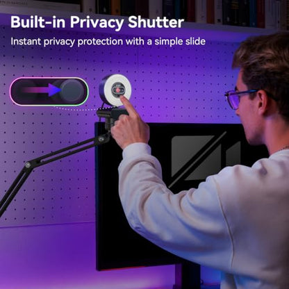 EMEET S600L 4K Webcam with Adjustable Desktop Overhead Stand, 4 Lighting Modes, Rainbow Effect, 1/2" Sensor, 0.2S PDAF, 2 Mics, Dial Control, 4K Webcam with Tripod for OBS/Twitch/YouTube/Zoom/PC/Mac - style: S600L 1/2" Sensor with Tripod