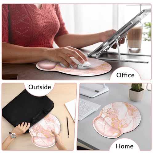 KONVINIT Ergonomic Mouse Pad with Wrist Rest, Small Mousepad with Non-Slip Rubber Base and Smooth Surface, Pink Mouse Pads for Desk, Office Desk Accessories - color: Pink Marble