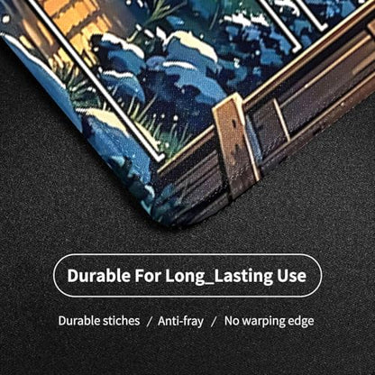 MTG Playmat- Stitched Edges Forest TCG Playmat-Non-Slip Landscape Play Mat Smooth Surface Rubber Base Board Game Mousepad 24x14 inches for Trading Card Game Playing with Storage Bags - color: Snow House Stitched Edges Mats With Zones