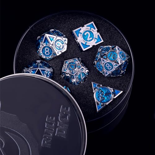 Rare Chrome-Plated DND Dice Set, Metal D&D Dice Sets Made of Durable Zinc Alloy，Dungeons and Dragons Dice with Gift Box, D and D Dice Set (Blue) - color: Silver-light Blue
