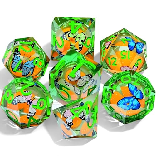 Resin Dice Set,Dragon and Dungeon Polyhedral Metal Dice, Punk Style Role-Play RPG Explorer MTG Pioneer Game DND Dice Set - color: Butterfly + Orange