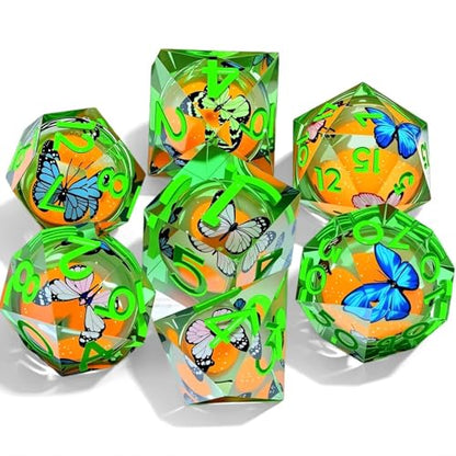Resin Dice Set,Dragon and Dungeon Polyhedral Metal Dice, Punk Style Role-Play RPG Explorer MTG Pioneer Game DND Dice Set - color: Butterfly + Orange