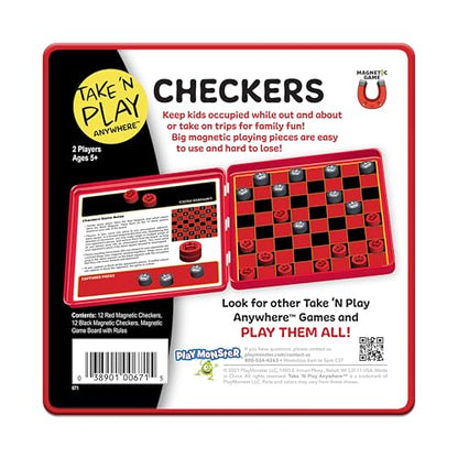 PlayMonster Take 'N Play Anywhere — Checkers — Magnetic Travel Game — Fun on The Go! — for Ages 4+ - style: Checkers