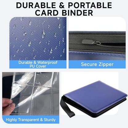 9 Pocket Trading Card Binder, Holds 1080 Cards with 60 Removable Double-Sided Sleeves, Premium Zipper Top Loader Card Collection Album, PU Card Folder Holder for MTG, TCG, Baseball, Sports Cards - color: Blue