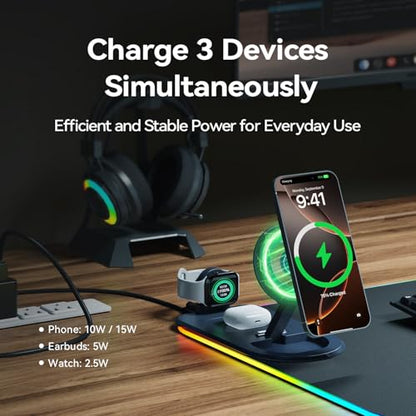 Wireless Charging RGB Mouse Pad 3-in-1, 800×300mm Extended Desk Mat, Fast Charging for Phone, Earbuds and Watch, Large Gaming Mouse Pad with LED Lighting