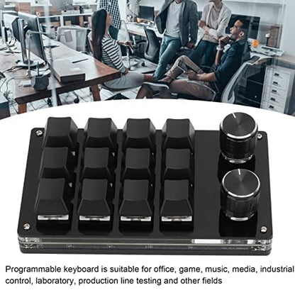 One Handed Programmable Mechanical Keyboard, 12 Keys RGB Programmable Macro Keyboard with Knob,Multifunctional Mechanical Gaming Keypad Function Keypad for (Black)