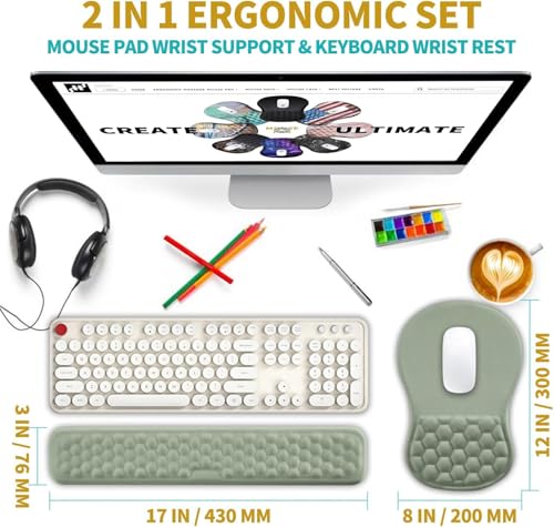 Hokafenle 2 in 1 Ergonomic Mouse Pad Wrist Support & Wrist Rest for Computer Keyboard Set, with Relieve Carpal Tunnel Pain Massage Bulge and Full Memory Gel Design (2In1 Set, Light Green) - color: Hk008-light Green