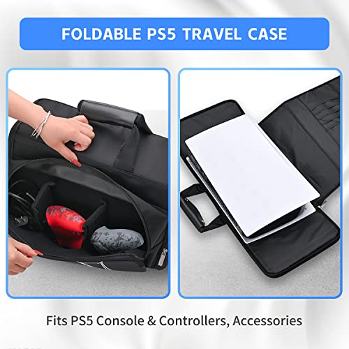 G-STORY Carrying Case Travel Bag, Storage Bag Compatible with PS5 Disc and Digital Edition with Shockproof Compartments, Included Silicone Cover Skin Protector - color: Hard Case- Black
