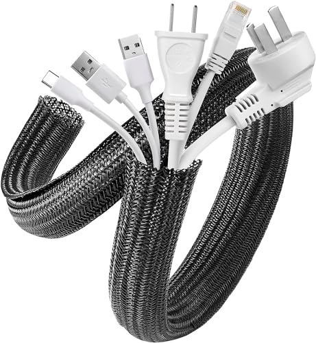 AGPTEK Cable Sleeve, 6.6ft - 1.2 inch Cable Management, Desk Cord Cover Organizer Wire Hider for Home Office Computer TV Wire Loom Tubing, Pet Proof Cord Protector from Cat Dog Chewing, Black - color: Black, size: 1.2"-6.6ft