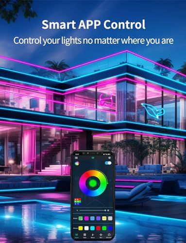 52FT LED Neon Rope Lights, IP67 Waterproof Outdoor-2 Rolls | with RF Remote & APP Control RGB Strips Light ,Music Sync,DIY Design,24V LED Strip Lights for Gaming Wall Christmas Decor - size: Neon-RGB-52ft