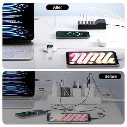 10-Port USB Charging Station, 4 USB-C and 6 USB-A Ports Power Strip, 50W Smart Output, Multi-Device Charging Block