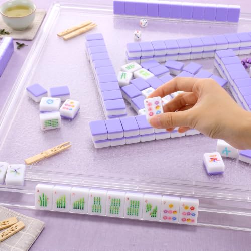 1.2'' American Mahjong Set 160 Mahjong Tile 4 All-in-One Rack Pushers 4 Dice 3 Carrying Bags Accessories Complete American Mah Jong Tile Set for Table Travel Game Collection Gift(Purple)