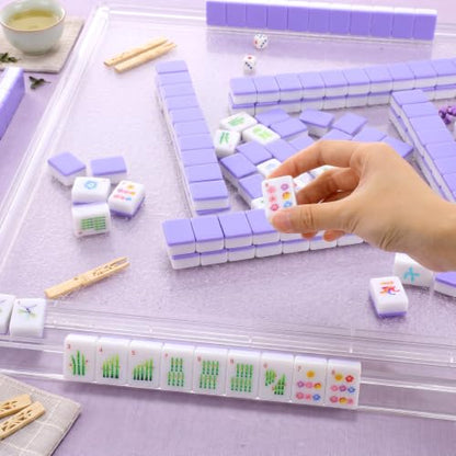 1.2'' American Mahjong Set 160 Mahjong Tile 4 All-in-One Rack Pushers 4 Dice 3 Carrying Bags Accessories Complete American Mah Jong Tile Set for Table Travel Game Collection Gift(Purple)