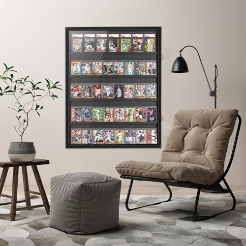 GYaozii 2PCS 40 Large Baseball Card Display Case with UV Protection | Graded Sports Card Display Frame Trading Cards Wooden Wall Cabinet with Acrylic Front for Cards Collection - size: 40 Card-2Pack
