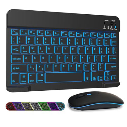 LAMA 7 Colors Backlit Bluetooth Keyboard and Mouse Combo for iPad Pro/Air/Mini, Ultra-Slim Rechargeable Wireless Keyboard and Mouse for iPhone 15/14/13 Pro/Samsung/Tablet/PC/Laptop/iOS/Windows/Android - color: Black