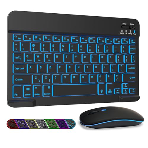 LAMA 7 Colors Backlit Bluetooth Keyboard and Mouse Combo for iPad Pro/Air/Mini, Ultra-Slim Rechargeable Wireless Keyboard and Mouse for iPhone 15/14/13 Pro/Samsung/Tablet/PC/Laptop/iOS/Windows/Android - color: Black