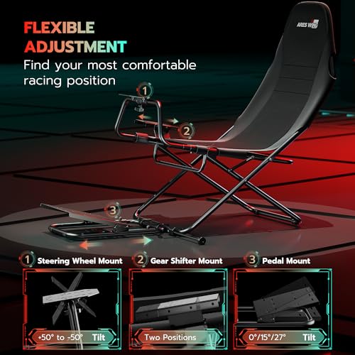 ARES WING Foldable Racing Simulator Cockpit, Racing Wheel Stand with Seat, Space Saving Sim Racing Rig for Small Spaces with Fanatec, Driving Simulator Compatible with Moza Games on PS5 and PC