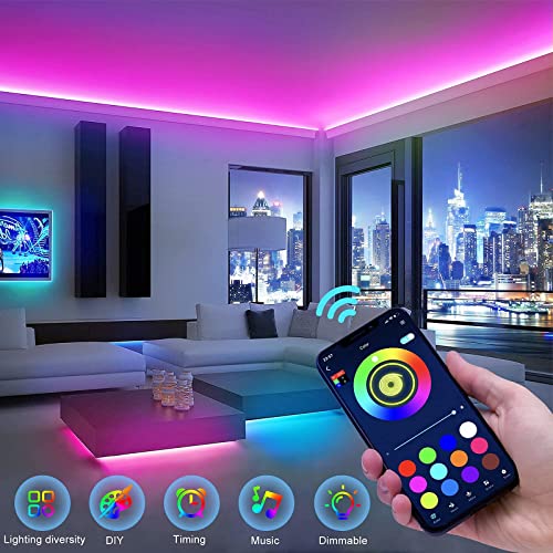 Tenmiro Led Lights for Bedroom, Music Sync LED Rope Lights APP Control with Remote, RGB Led Strip Lights for Room Kitchen Party Home Decoration (65ft) - size: 65FT