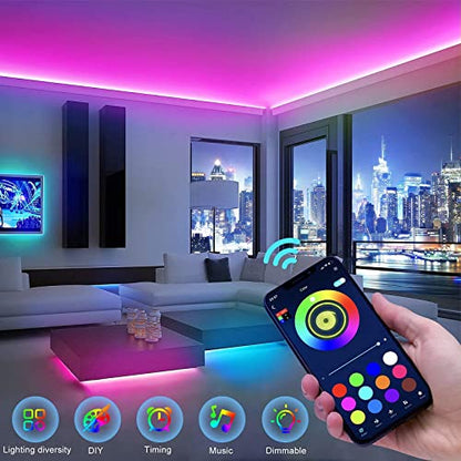 Tenmiro Led Lights for Bedroom, Music Sync LED Rope Lights APP Control with Remote, RGB Led Strip Lights for Room Kitchen Party Home Decoration (65ft) - size: 65FT