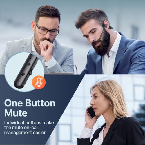 Open Ear Headphones with Mic, 29g Bluetooth Headset, Air Conduction Headphones with Dual Device Connection & Mute, Wireless Headset with Mic for Work, Driving, Office, Workout, Black