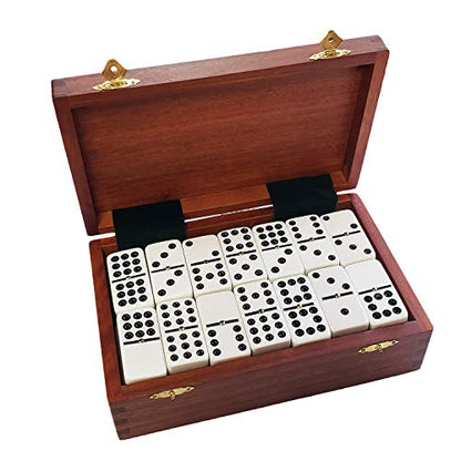 Marion Double 9 Domino Set (55 Tiles) Jumbo Tournament Professional Size with Spinners in Dovetailed Sheesham Wood Box (White Sheesham) - color: White Sheesham