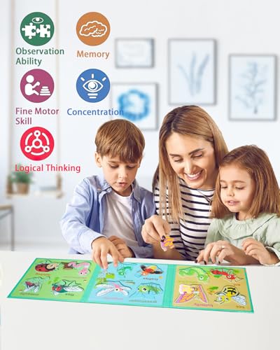 Magnetic Puzzles for Toddlers 1-3, Travel Puzzles for Kids Ages 2-4, Animal Activities Toy Wooden Jigsaw Puzzles Book for Boys & Girls 3-5, Learning Magnet Present for Road Trip - style: Insect