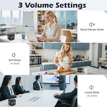 Pomodoro Timer Cube, Productivity Visual Timer Flip, 5/10/30/60 Min Preset Custom Countdown, ADHD Tool Rotating Countdown Stopwatch, Vibrate/High/Low Volume, for Study, Work, Game, Kitchen-Black - color: Black