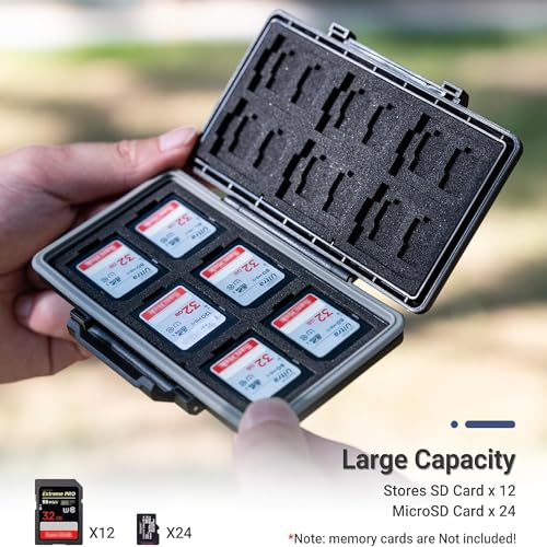 36 Slots Memory Card Case Water-Resistant Anti-Shock Memory Card Wallet for 24 Micro SD SDXC SDHC TF Cards and 12 SD SDXC SDHC Cards | Compact Micro SD Card Holder Wallet for 24 Micro SD SDXC SDHC TF Cards and 12 SD SDXC SDHC Cards, Ergonomic Locking Syst