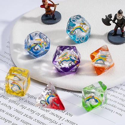 Resin D&D Dice Set, Animal Polyhedral Dice for Dungeons and Dragons, RPG, MTG DND 7-DIE (D4, D6, D8, D10, D12, D20, D%) - color: Rainbow2