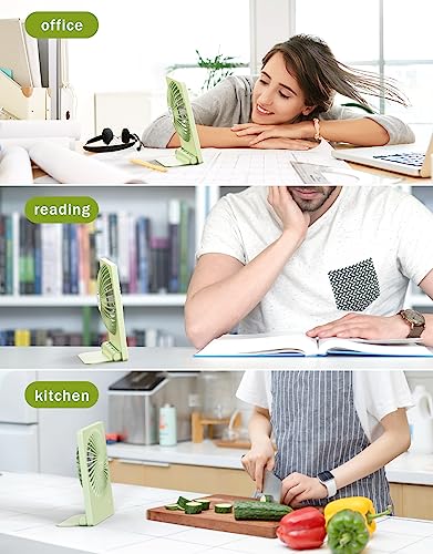 Zuvas Desk Fan Small Rechargeable Battery Table Fans for travel Ultra Quiet | 180° Tilt Folding, LED Dislay, Portable Fan Slim Design, 3 Speed Adjustable, for Office Bedroom Desktop, Cruise Essentials - color: Light Green