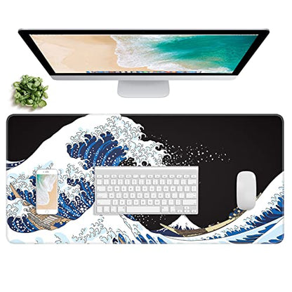 Extended Gaming Mouse Pad, XXL Large Desk Pad 30 x 14 Inch, Big Computer Keyboard Mousepad, Waterproof Mouse Mat with Stitched Edges and Non-Slip Base for Women Office Gaming, Sea Waves - color: Sea Waves