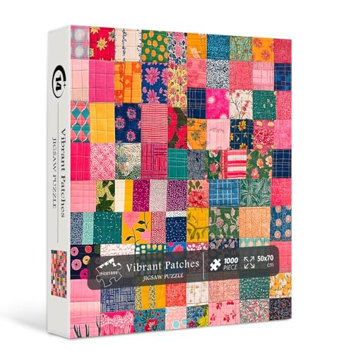 Sewing Patch 1000 Piece Puzzle for Adults, PICKFORU Vintage Quilt Patchwork Flower Art Puzzles, Impossible Difficult Colorful Theme as Wall Decor - style: Vibrant Patches