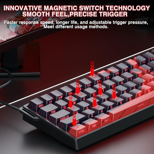 AULA WIN60 HE MAX - 60% Mechanical Gaming Keyboard Wired, Hall Effect Magnetic Switches Hot Swappable, Adjustable Actuation Rapid Trigger Mode, 8000 Hz Polling Rate, 60 Percent Keyboard Compact Design - color: Red