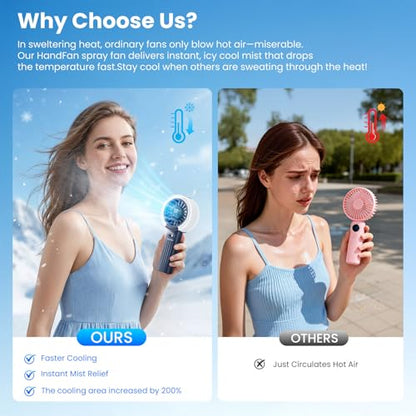 HandFan Upgraded Misting Fan with LED Display – Extreme Cooling Portable Handheld Fan with Water Mist Spray, 50% Stronger Airflow & Quieter, USB Rechargeable for Travel/Park/Disney/Beach/Concert/Game - color: A+Royal Blue