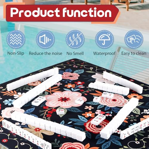 Mahjong Mat & Mah Jongg Mat for Table - Waterproof & Silent, 3mm Thick Non-Slip Game Pad with Unique Designs, Carry Bag & Gift Tube - Premium Mahjongg Accessories（31.5" x 31.5",Black - color: Black