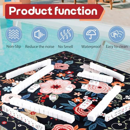 Mahjong Mat & Mah Jongg Mat for Table - Waterproof & Silent, 3mm Thick Non-Slip Game Pad with Unique Designs, Carry Bag & Gift Tube - Premium Mahjongg Accessories（31.5" x 31.5",Black - color: Black