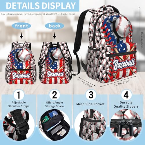Baseball School Backpacks for Boys 8-12 American Baseball Boys Backpack for Kids Children Teens Elementary Middle School Students Bookbag Lightweight Travel Daypack Back Pack - color: Baseball