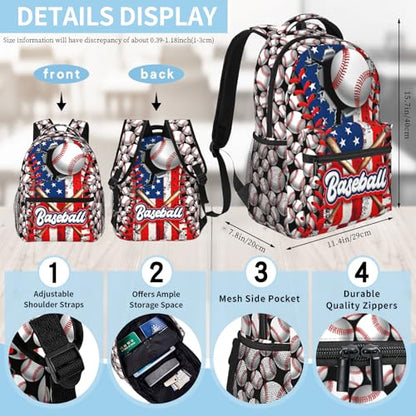 Baseball School Backpacks for Boys 8-12 American Baseball Boys Backpack for Kids Children Teens Elementary Middle School Students Bookbag Lightweight Travel Daypack Back Pack - color: Baseball