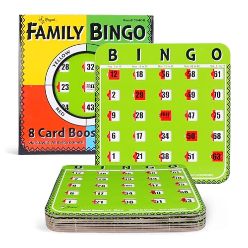 Regal Bingo Bulk Bingo Cards with Sliding Windows - Reusable Large Print Bingo Game Cards for Adults Large Group - 8 Pack, Green - color: Green (9-16)
