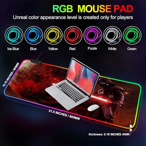 Large Gaming RGB Mouse Pad Custom Mouse Pads, Mousepad with Non-Slip Rubber Base and Stitched Edges Mouse Mat, Big Desk Pad for Computer Keyboard, Office Desk Mat for Desktop,31.5x15.7 Inch - color: Pattern(rgb3)