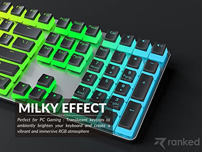 Ranked Pudding v2 PBT Keycaps | 145 Double Shot Translucent ANSI US & ISO Layout | OEM Profile for Full Size, TKL, 75%, 65% and 60% RGB Mechanical Gaming Keyboard (Black) - color: Black