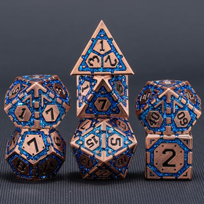 DND Metal Dice Set, Polyhedral Dice Set for RPG D&D Dice with Cracks Dungeons and Dragons Dice Set for RPG TTRPG D&D Die with Gift Case - color: Copper and Blue