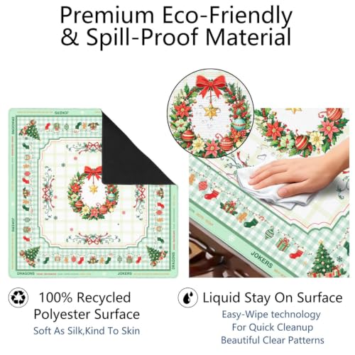 Green Christmas Mahjong Mat for Table, 31.5 * 31.5in Anti Slip Mahjong Table Cover, Noise Reduction, Neoprene Mah jongg Mat with Carrying Bag & 3 Dices, Snowflake Holiday Poker Board Tile Games Mats - color: Christmas01