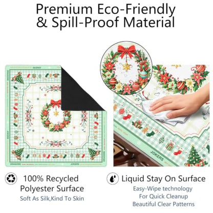 Green Christmas Mahjong Mat for Table, 31.5 * 31.5in Anti Slip Mahjong Table Cover, Noise Reduction, Neoprene Mah jongg Mat with Carrying Bag & 3 Dices, Snowflake Holiday Poker Board Tile Games Mats - color: Christmas01