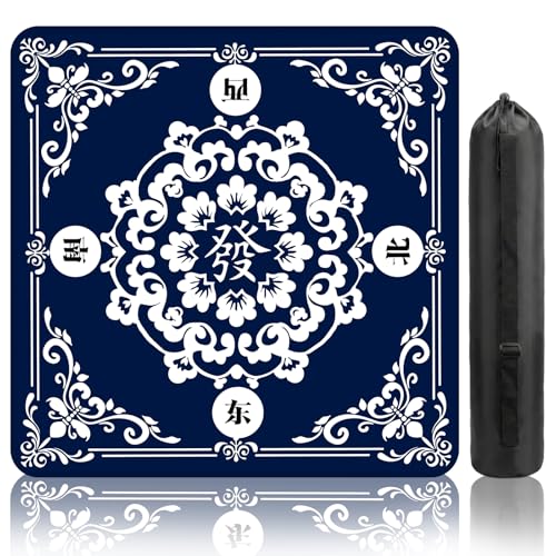Blue Mahjong Mat for Table (31.5 X31.5 in), Non-Slip Noise Reduction | Mahjong Table Mat, Mah Jong Mat with Carrying Bag, Game Table Cover for Mahjongs Poker Card Dominoes, Christmas Gift - color: Fa