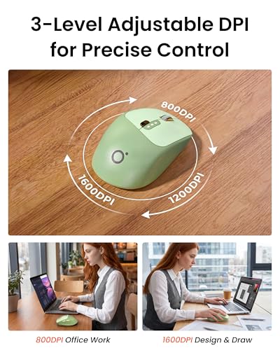 Bluetooth & 2.4G Dual-Mode Wireless Mouse with Visible Battery Indicator, Silent Rechargeable Computer Mouse, 1600 DPI, One-Click Desktop Privacy Key, Portable Mice for Laptop/PC/Mac - Green